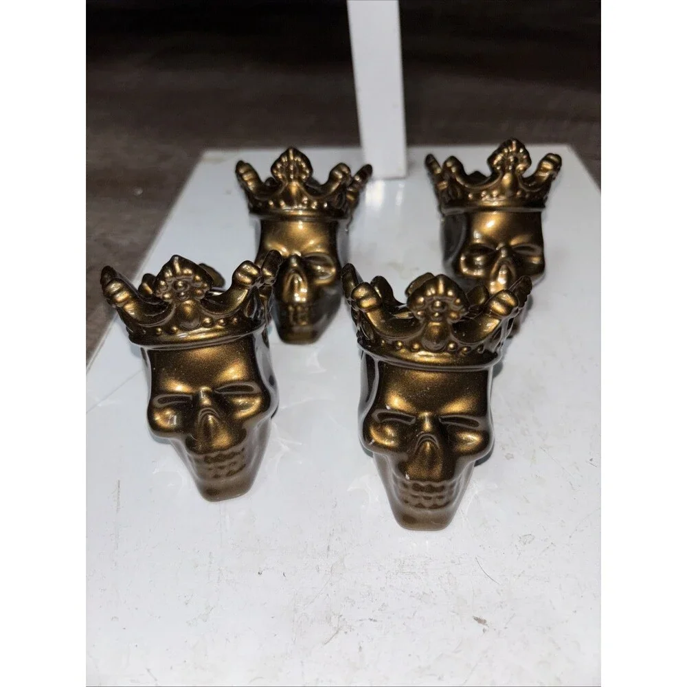 King Skull Place Card Buffet Food Markers Ceramic Copper Lot Of 4 Crown